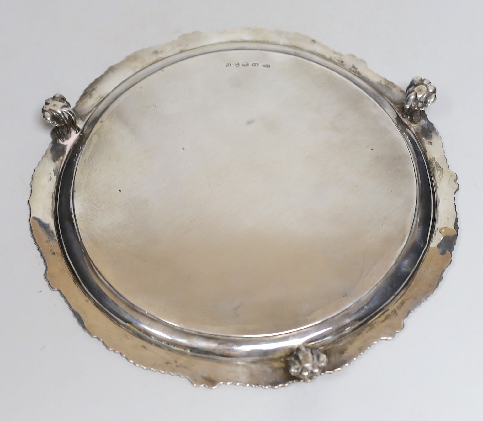 A George III silver salver, Samuel Roberts, George Cadman & Co, Sheffield, 1813, 25.7cm, 14.2oz (holes).